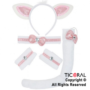 SET DISFRAZ GATITA VINCHA OREJAS COLLAR COLA Y MUEQUERAS